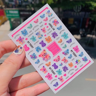 Stiker gấu hoạt hình cute dán móng