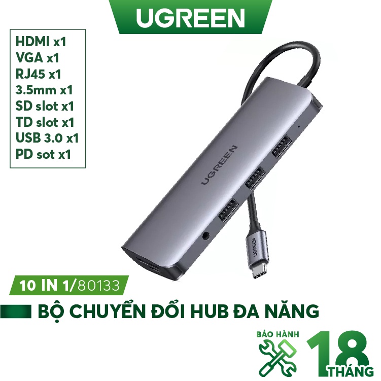 Bộ chuyển đổi đa năng UGREEN CM121 CM212 cho MacBook, Dell XPS 13, và thiết bị máy tính điện thoại hỗ trợ USB type C