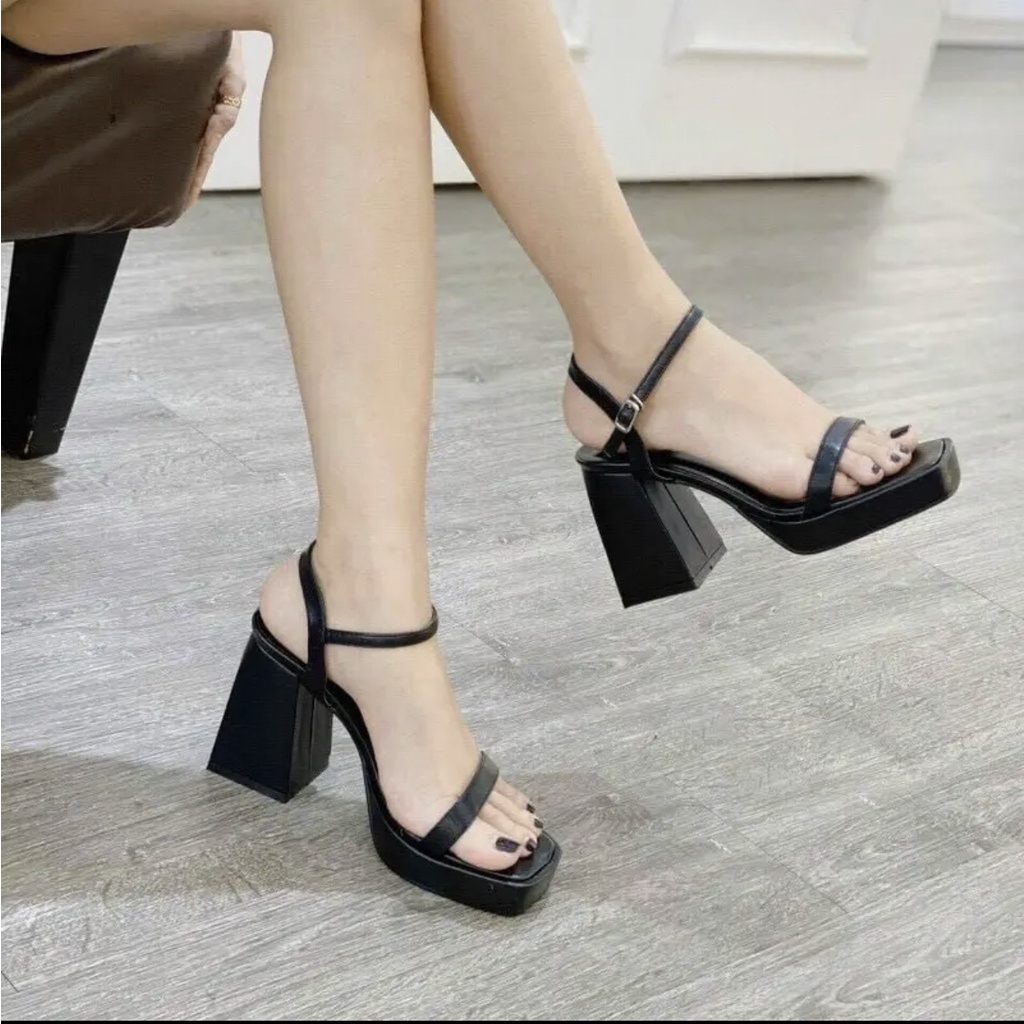 Guốc đúp trơn quai da mờ đế vuông 10p