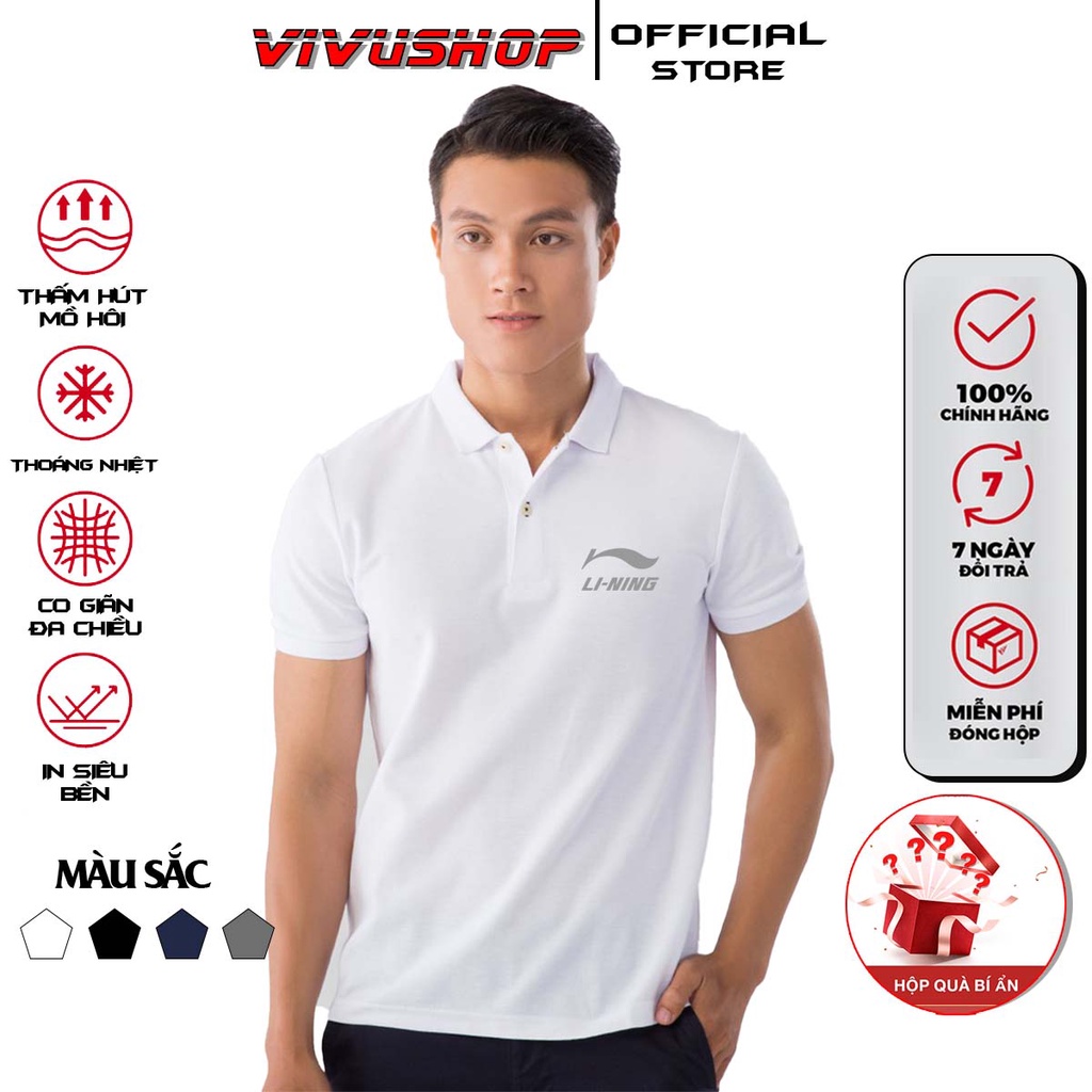 Áo polo nam nữ . Li-Ning . PLAYBOY cổ dệt bo len ,áo thun nam có cổ tay ngắn thanh lịch in họa tiết siêu đẹp