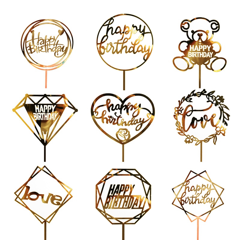 9 Styles Acrylic Cake Topper / Gold Flash Cake Topper /Birthday Cupcake Topper Cake Pick Decorations  / Birthday Party Cake Desserts Pastries
