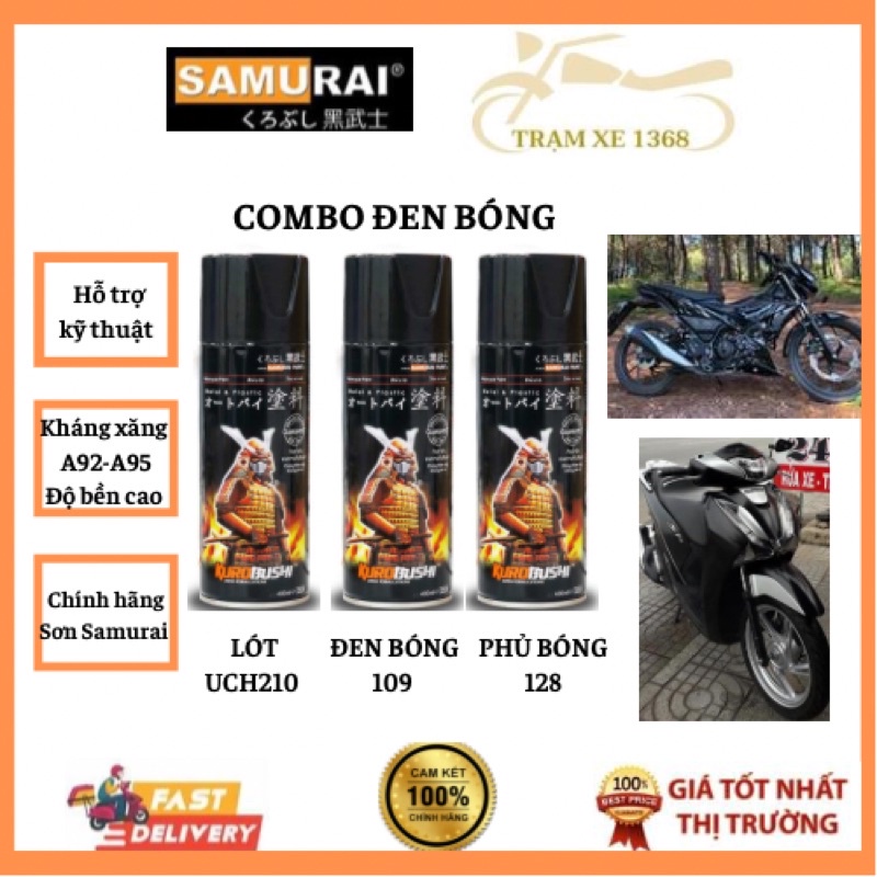 COMBO Sơn Samurai màu Đen bóng 109 gồm 3 chai đủ quy trình độ bền cao (Uch210 - 109 - 128)