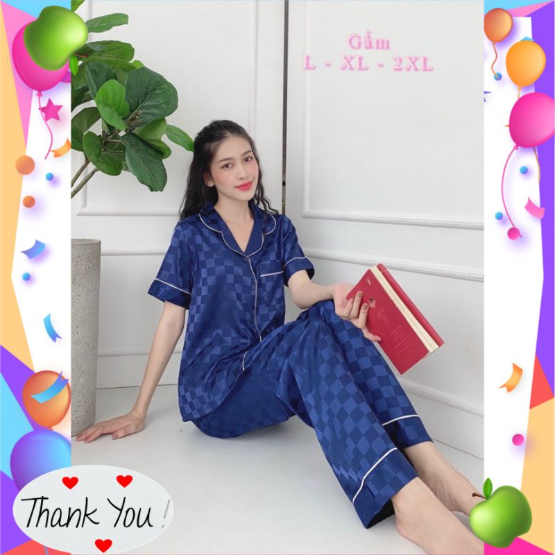 BỘ PIJAMA (60-75KG)LỤA GẤM TAY NGẮN QUẦN DÀI MẶC SAU SINH