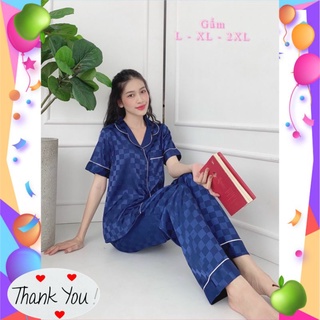 Bộ pijama lụa gấm tay ngắn quần dài mặc sau sinh
