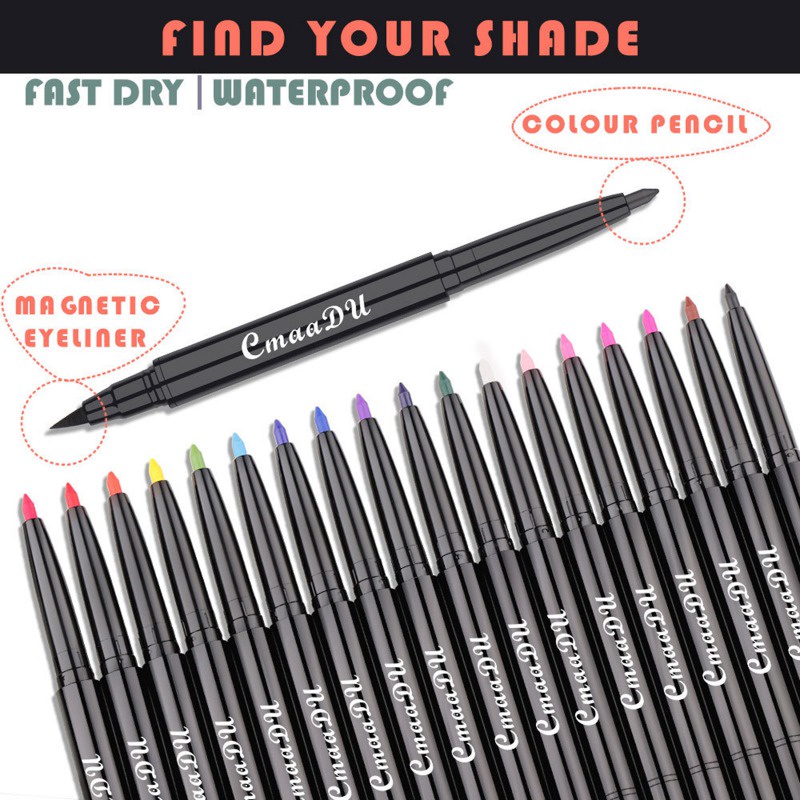 Bút Kẻ Mắt Dạng Lỏng CmaaDu 2 Trong 1 Có Từ Tính Chống Nước Lâu Trôi 18 Màu Tùy Chọn