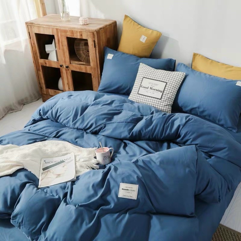 Trọn Bộ Chăn Ga Gối Cotton Tici 5 Món Hizun Trơn 1 Màu Vintage