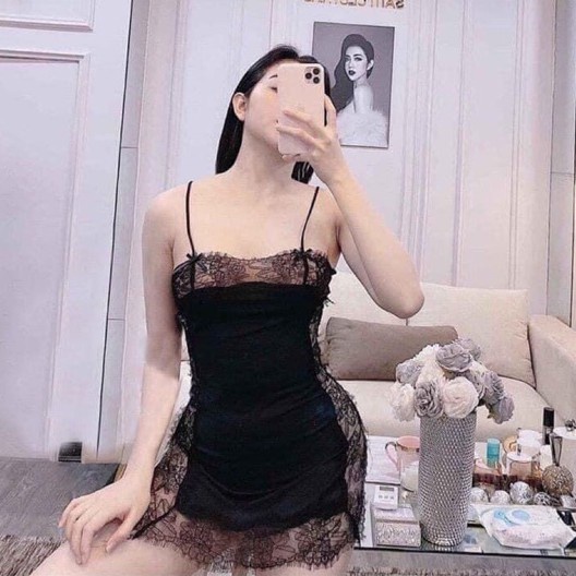 Đầm / váy ngủ hai dây sexy phối ren siêu quyến rũ màu trắng ,  đen  SEXY GIRL