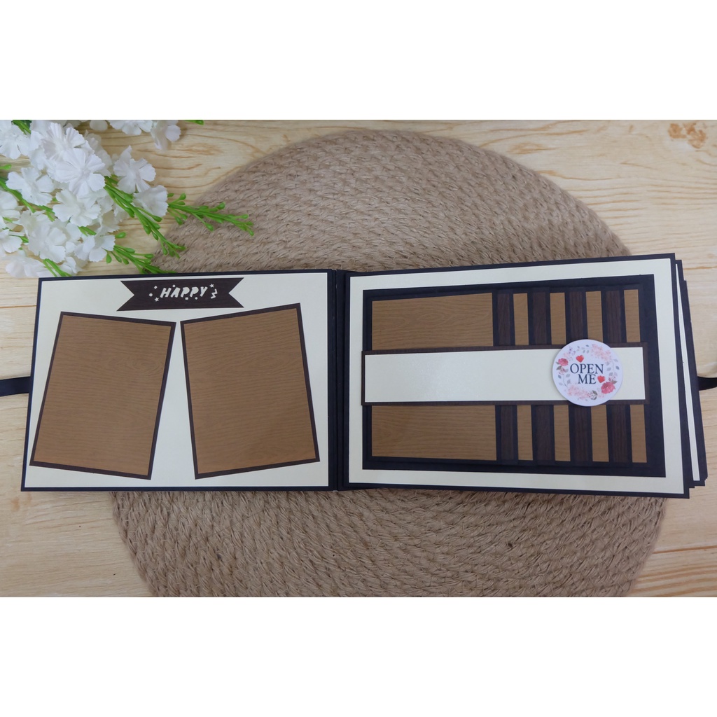 Scrapbook size A5 30 ảnh tone nâu vân gỗ kèm túi hộp