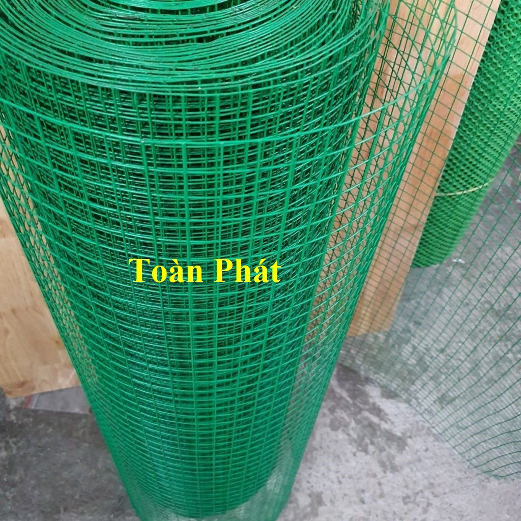 ( Khổ cao 1m) Cuộn lưới sắt bọc nhựa mắt lưới màu xanh, ô vuông rộng 1.2cm, 2cm