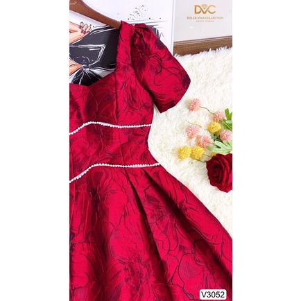 V3052 - váy hoa xoè màu đỏ
