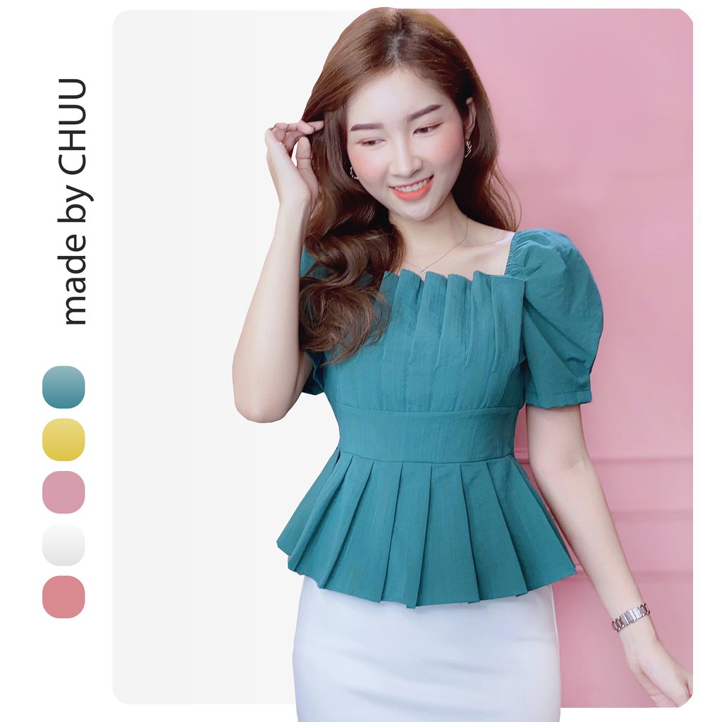 Áo peplum cổ vuông sơ mi tay phồng kiểu che bụng nữ đẹp CHUU A6697