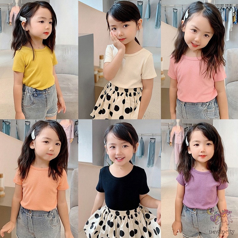 Áo Thun Cotton Tay Ngắn Hở Lưng Thắt Nơ Dễ Thương Phong Cách Hàn Quốc Thời Trang Mùa Hè Cho Bé Gái