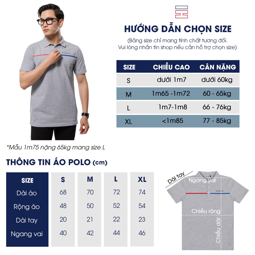 Áo thun nam có cổ cao cấp, áo polo nam 2 sọc HIDDLE 150621