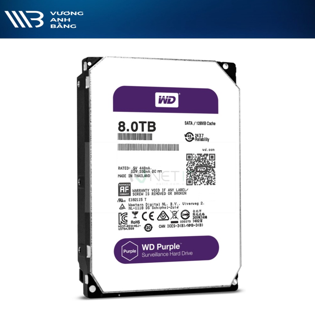 Ổ cứng HDD WD Purple 8TB 3.5 inch, 7200RPM - Hàng Chính Hãng