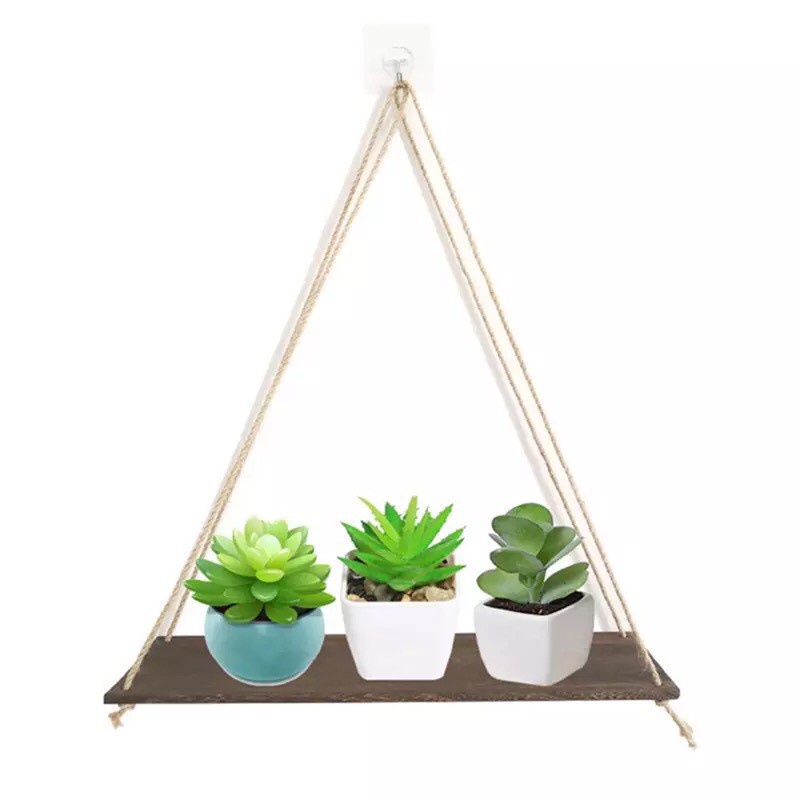 Kệ gỗ thông treo tường Tee Decor - Giá treo kèm dây thừng trang trí phong cách Hàn Quốc - Kt 20x10cm - Bh 1 năm