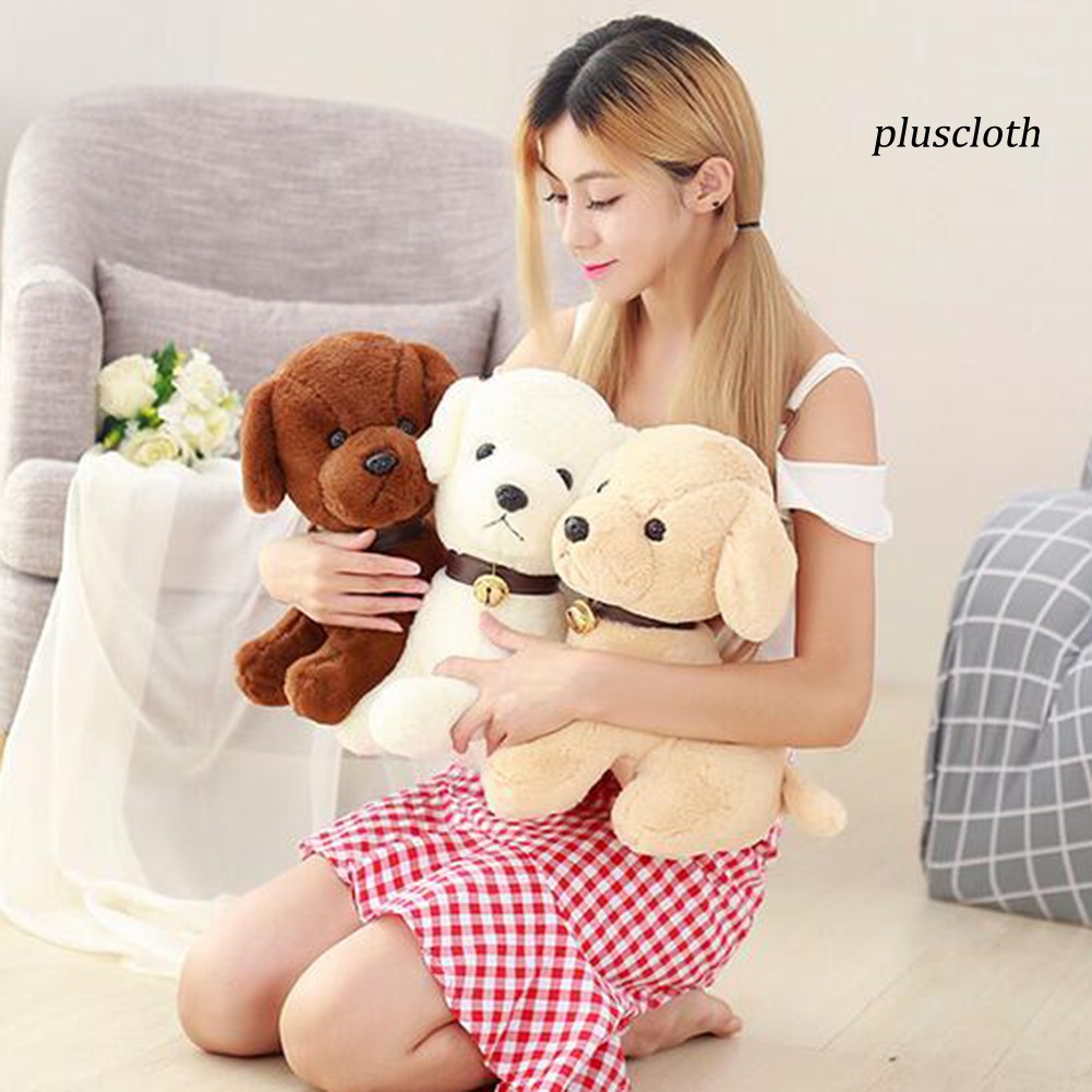 Chú cún nhồi bông cổ đeo chuông đáng yêu