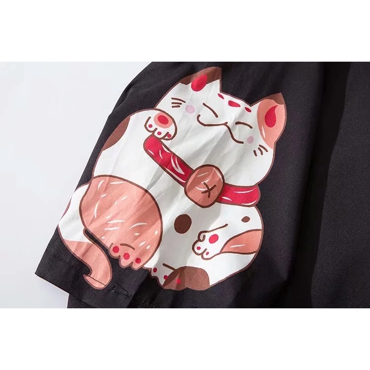 Fashion Pink Black Lucky Cat Women Men's Kimono Outer Blouse Japanese Loose Harajuku Unisex Clothes | BigBuy360 - bigbuy360.vn