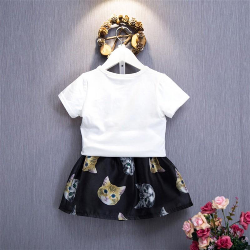 Set áo thun + chân váy dễ thương cho bé gái