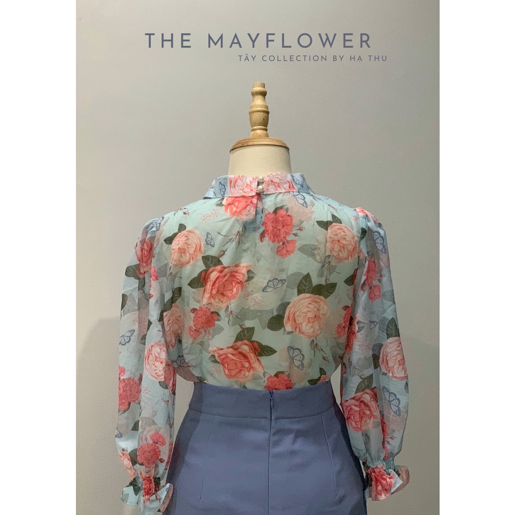 Áo sơ mi tơ hoa phối nơ cổ tiểu thư Tây Collection Design