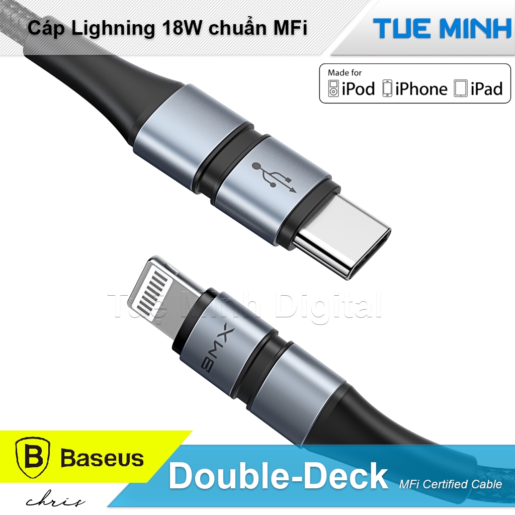 Cáp sạc nhanh chuẩn MFi, siêu bền cho iPhone USB Type C to Lightning Baseus BMX Double-Deck 18W