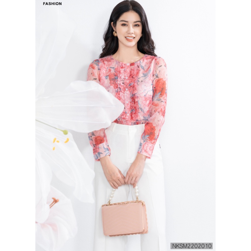 Áo Sơ Mi Công Sở Nữ NK Fashion Thiết Kế Hoa Bèo Nữ Tính, Chất Liệu Cao Cấp Không Nhăn Xù NKSM2202010
