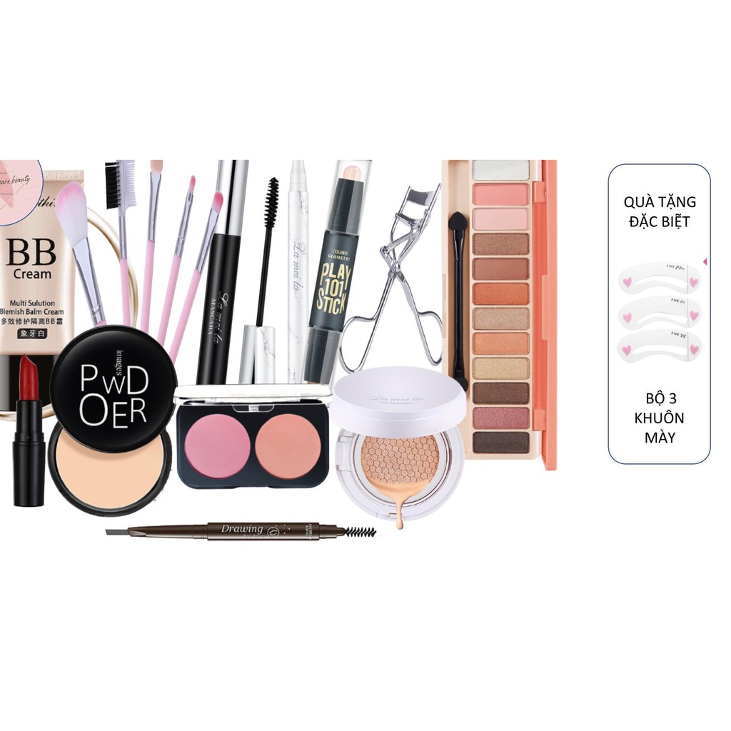 SET TRANG ĐIỂM 10 MÓN TIỆN LỢI TẶNG KÈM BÔH 3 KHUÔN MÀY