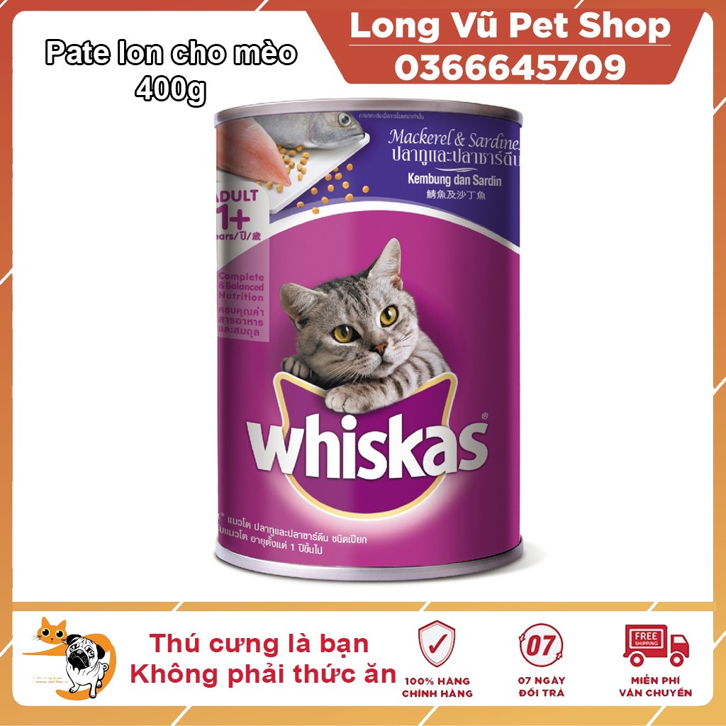 Thức ăn mèo Whiskas vị cá thu và cá mòi lon 400g