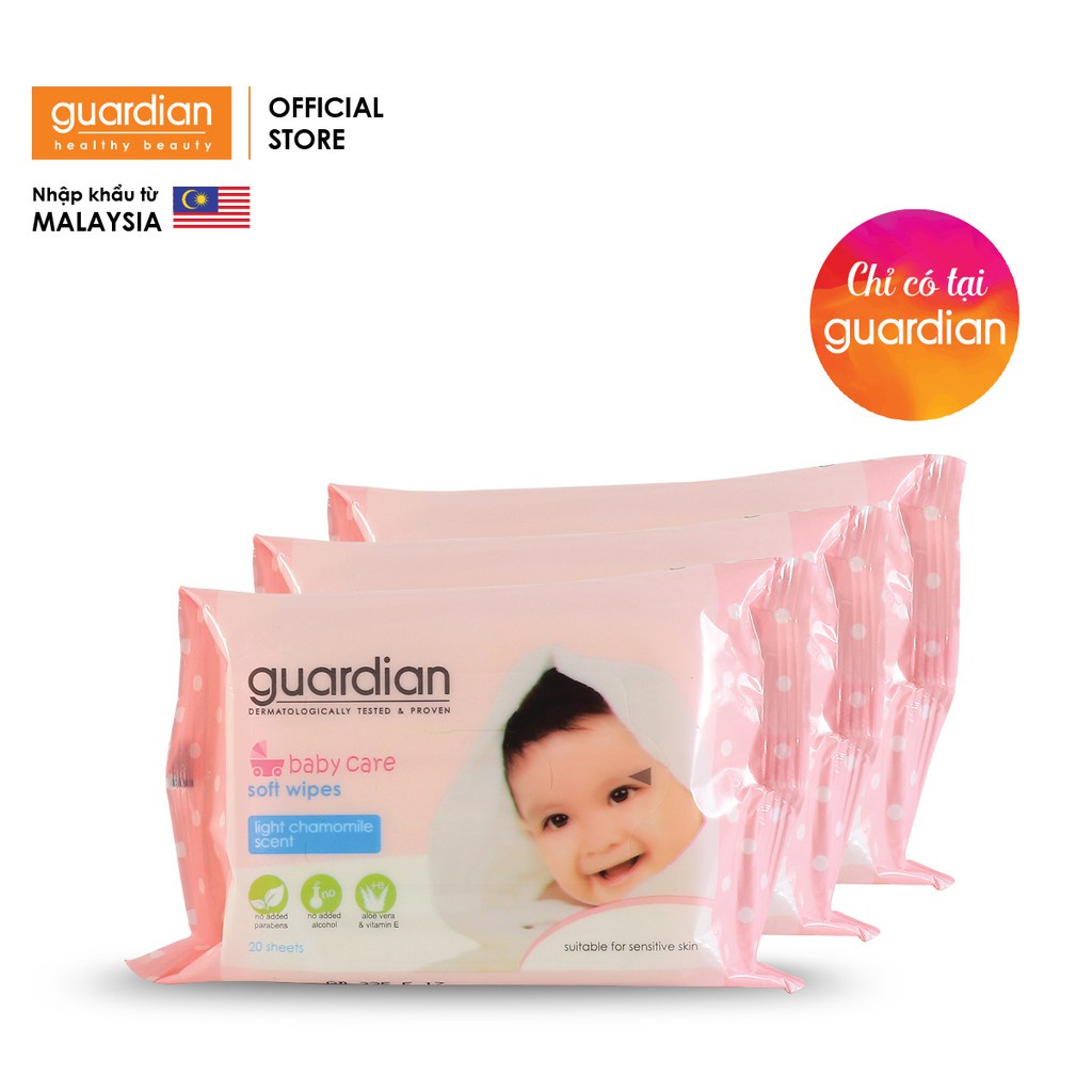 Khăn ướt em bé Guardian hương Hoa Cúc 3 gói x 20 miếng