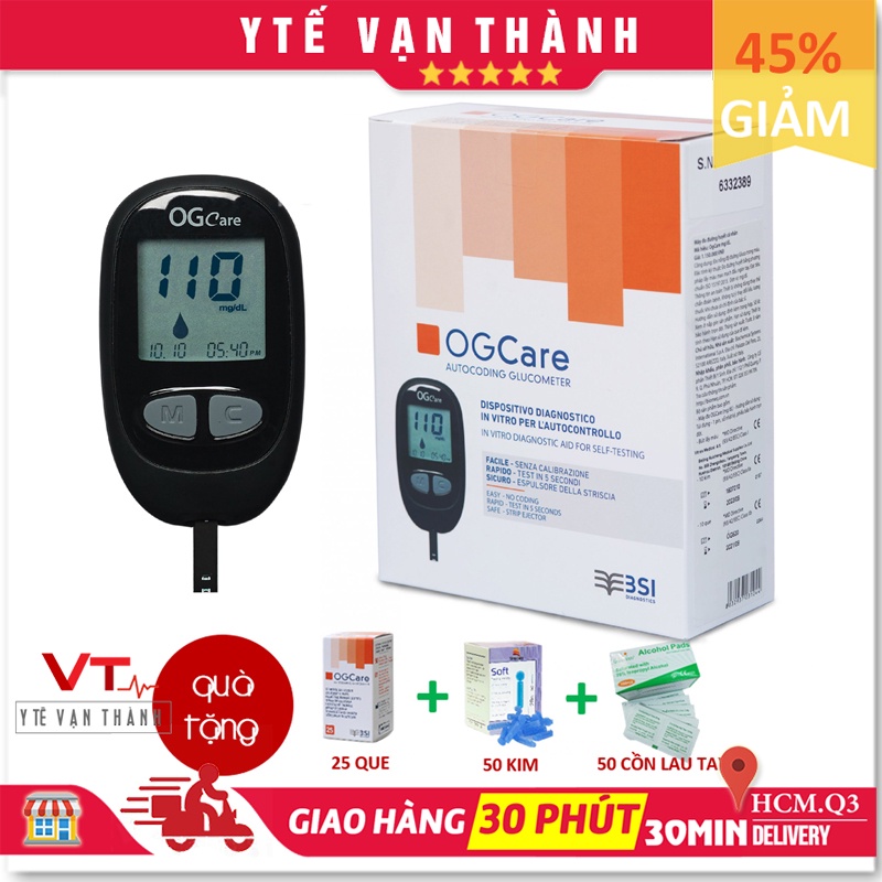 ✅ [BH TRỌN ĐỜI] Máy Đo Đường Huyết- Ogcare, (Trọn Bộ 25 Que, 50 Kim, Cồn) VT0559