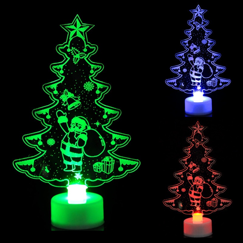 Đèn ngủ bằng acrylic hình người tuyết/cây thông noel nhiều màu sắc dùng trang trí Giáng Sinh