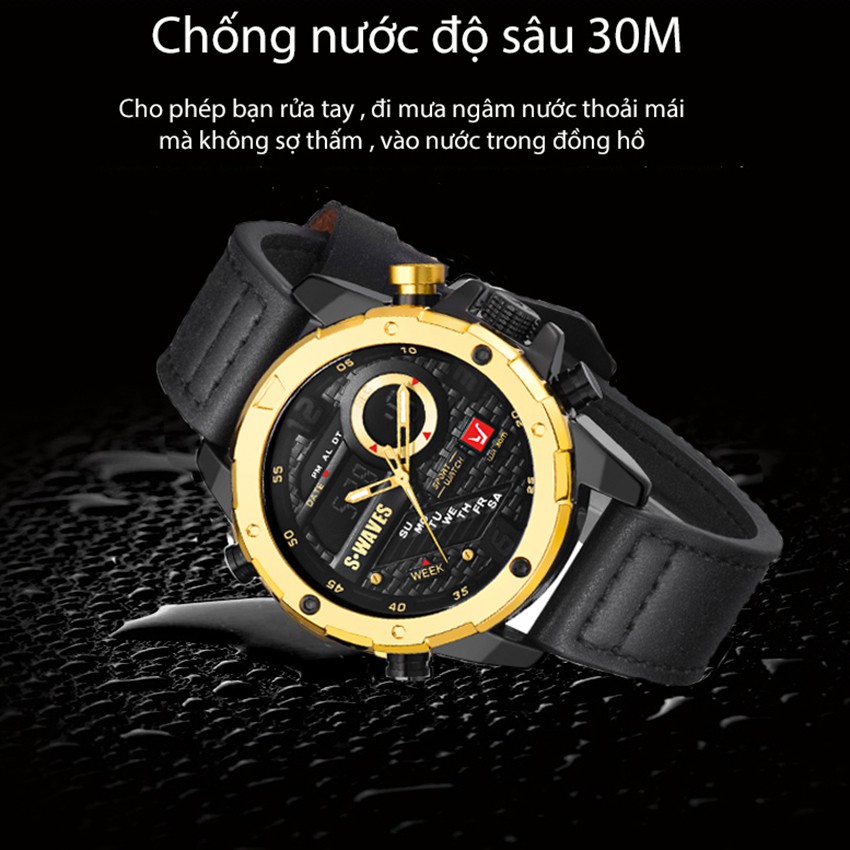Đồng Hồ Nam Swave Thể Thao Nam Tính, Hiển Thị 2 Mặt Kim Điện Tử Song Song, Dây Da Mặt Kính Sapphire Cao Cấp | BigBuy360 - bigbuy360.vn