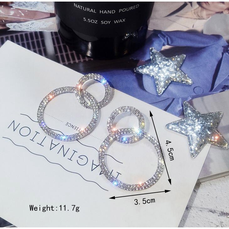 Bông Tai Hình Tròn Đính Đá Lấp Lánh Sang Trọng Cho Nữ