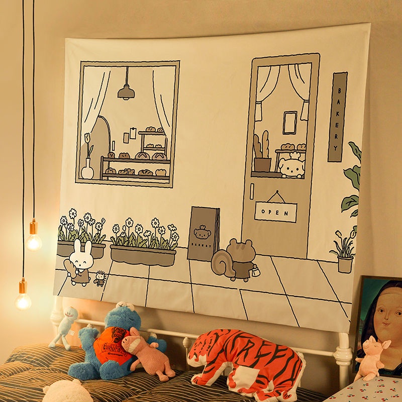 Thảm vải canvas treo tường họa tiết hoạt hình trang trí phòng ngủ