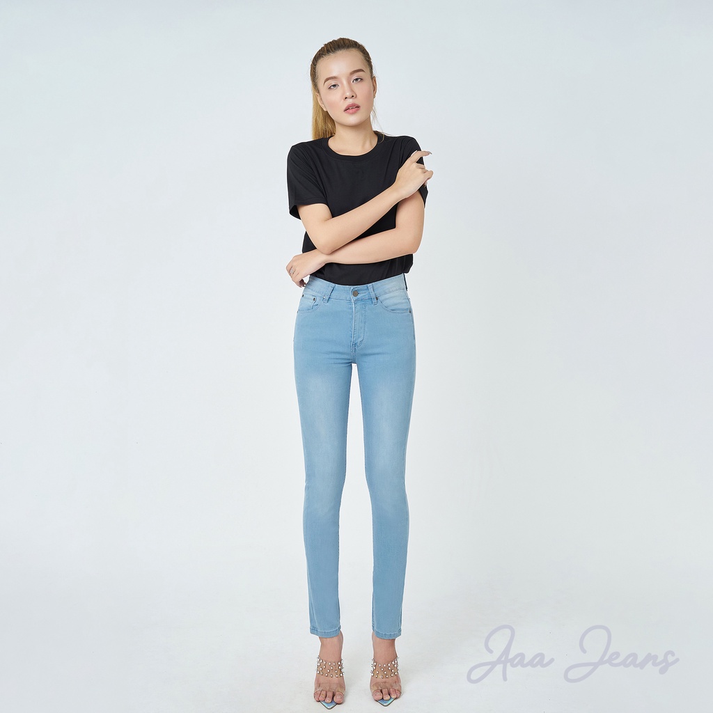 Quần Jean Lưng Cao Nữ Ống Đứng Màu Biển Nhạt Aaa Jeans