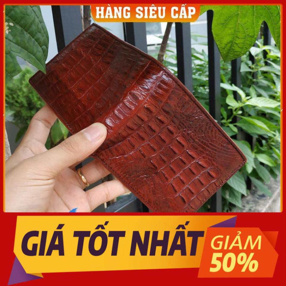 Thẻ BH 12 tháng [ Da Thật% ] -  Ví Cá Sấu Sống Lưng Nguyên Con Cá Nhỏ. Màu Nâu Đỏ Sang Chảnh Hàng Cao Cấp, Rẻ, Đẹp