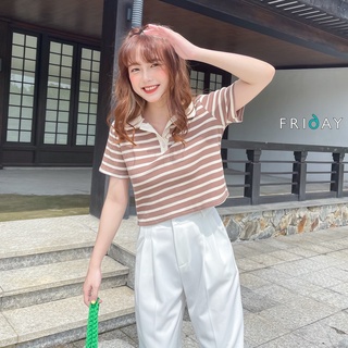 6 màu | áo croptop polo xốp kẻ 3 ngang khuy friday 2ce406a
