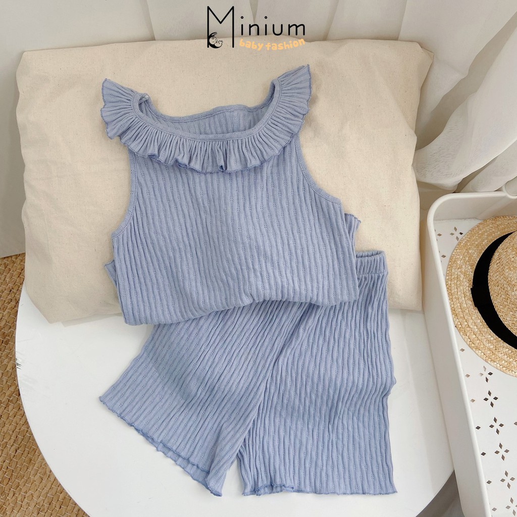 Bộ 100% cotton cổ bèo mặc mùa hè cho bé gái Minium, set trẻ em mềm, mát- SB1030