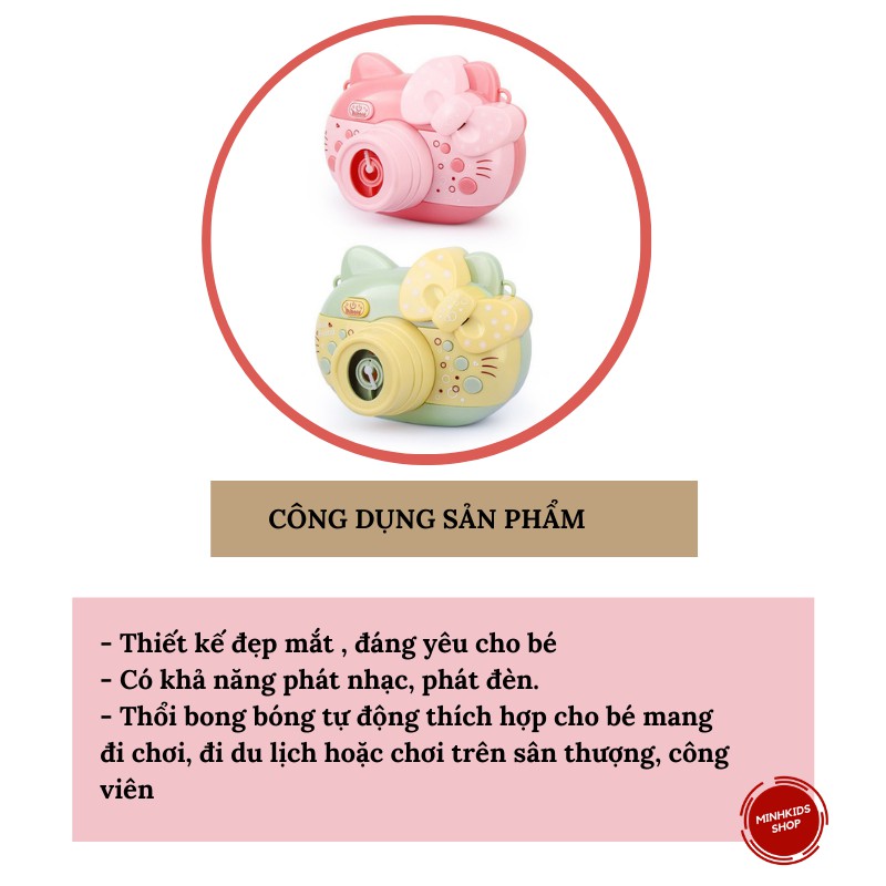 Đồ Chơi Thổi Bong Bóng Phát NhạcTự Động MinhKids Shop Có Hình Máy Ảnh Kitty Dễ Thương Cho Bé Chơi Không Lo Bẩn Tay