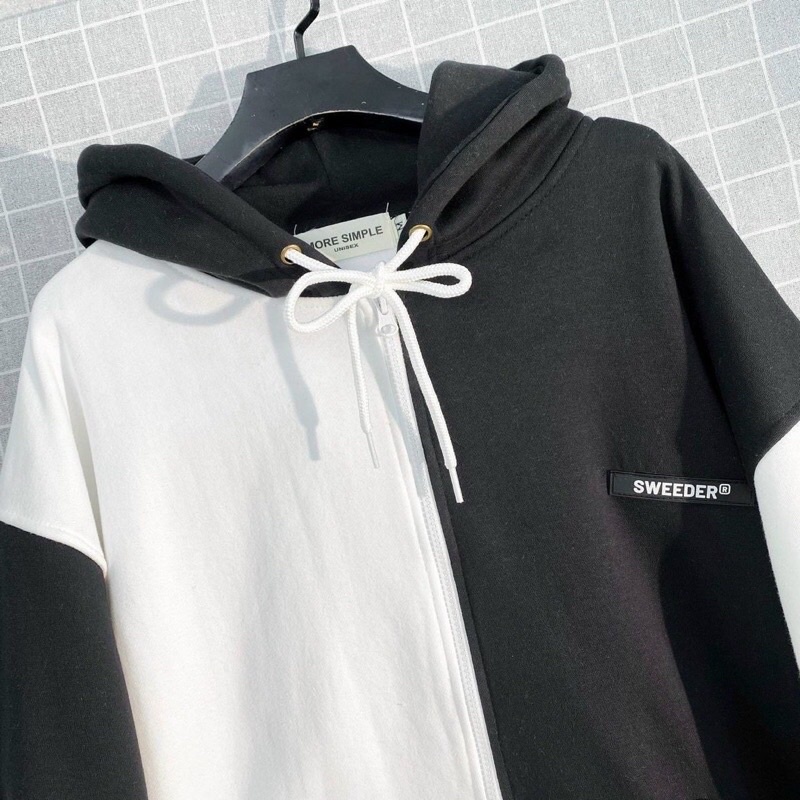 Hoodie Zip Boa Tag Sweeder Unisex Nam Nữ , Áo Khoác mix 2 màu