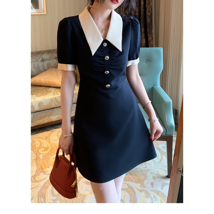 Váy cổ bẻ phối viền siêu xinh phong cách thanh lịch