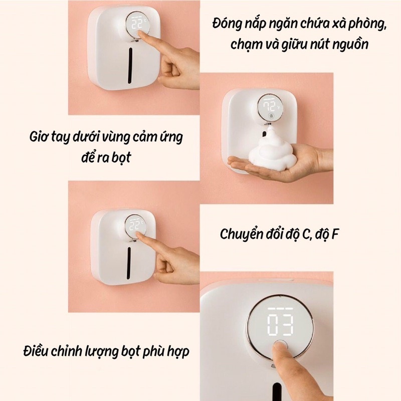 Máy Rửa Tay Cảm Biến Tạo Bọt Tự Động Siêu Mịn Thế Hệ Mới Màn Hình Led Cảm Ứng Nhiệt Độ Phòng
