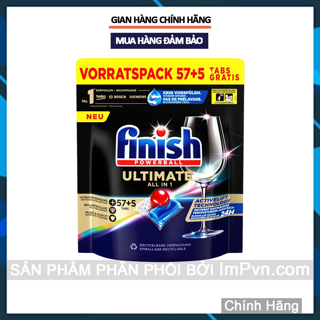 Viên rửa bát Finish Quantum Ultimate All in One  - Hàng Châu Âu - Chuyên dùng cho máy rửa chén bát  - ImP - ImPvn