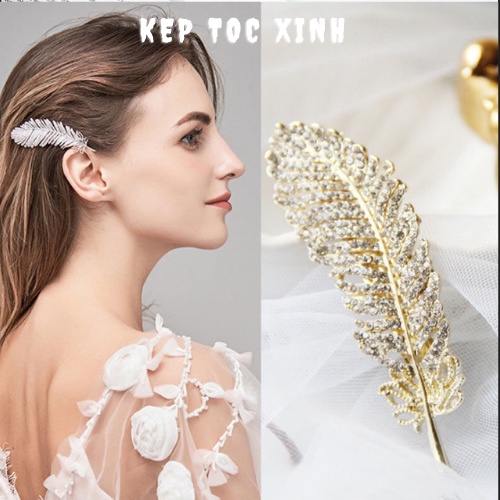 Kẹp tóc đính đá hình chiếc lá đi dự tiệc