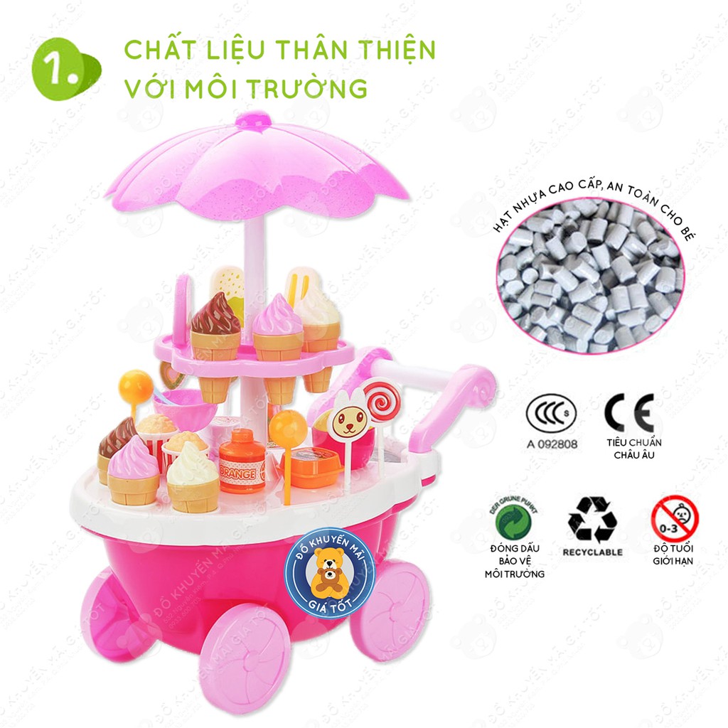 Bộ đồ chơi nấu ăn mẫu xe đẩy cửa hàng kem kẹo 39 chi tiết có nhạc và đèn cho bé - 668-25 _DKMGT