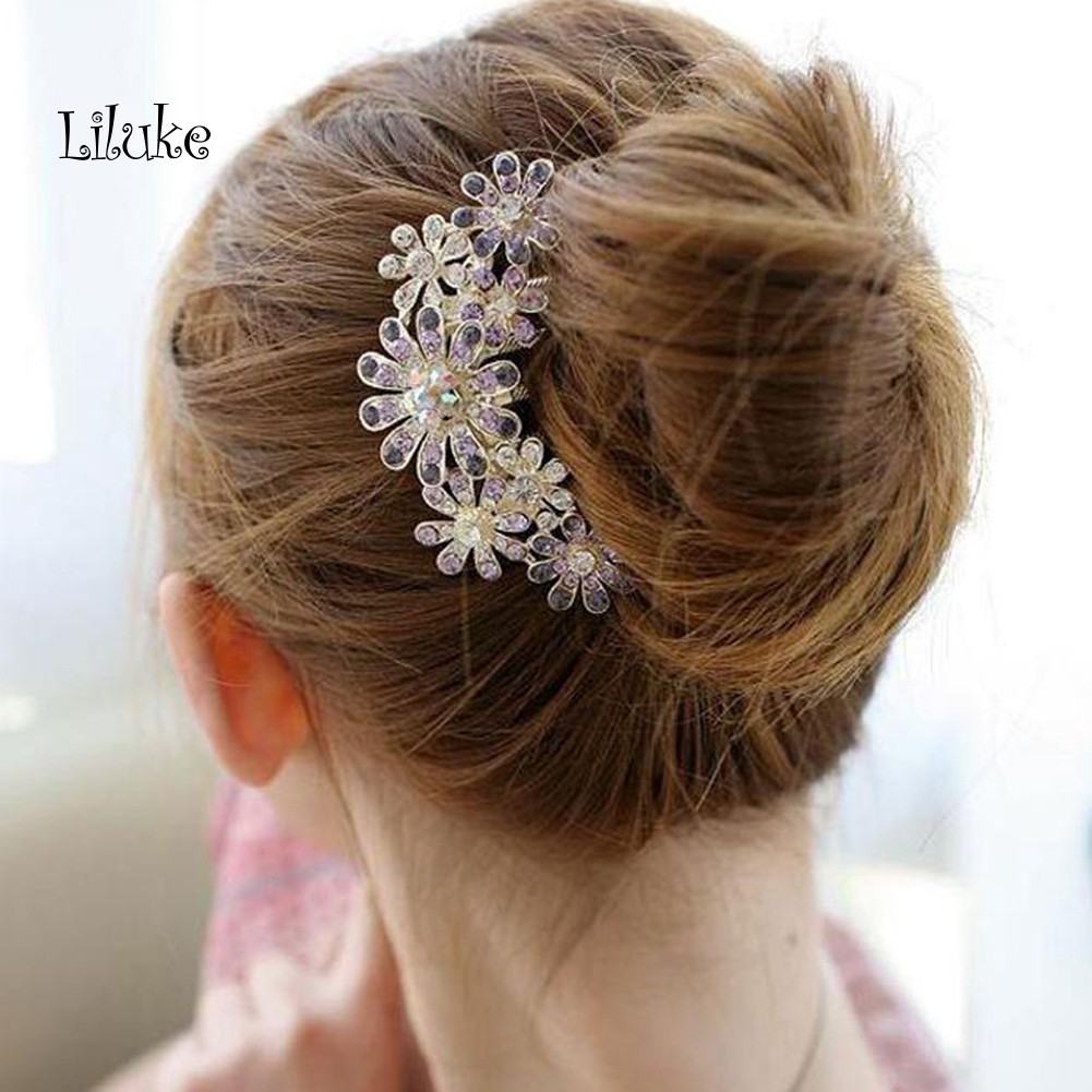 Lược Cài Tóc Đính Đá Hình Hoa Thời Trang Sang Trọng Cho Nữ