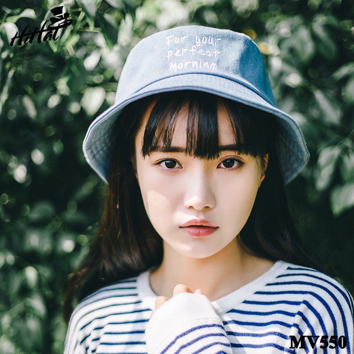 Mũ tai bèo thêu chữ For your perfect morning siêu kute - màu đen