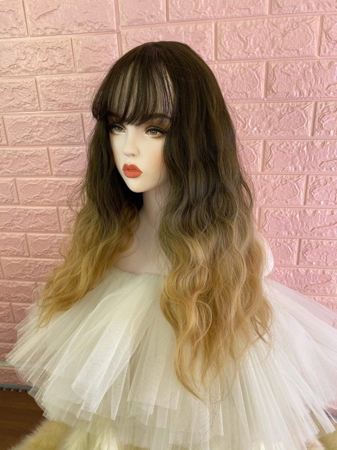 Tóc giả nữ nguyên đầu xù lửng đẹp, omber màu chuẩn , tặng kèm lưới trùm, mã C8184