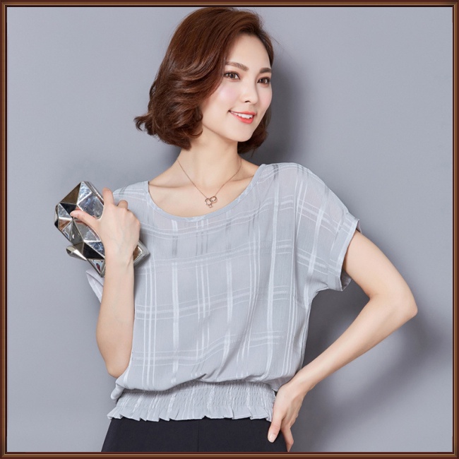 Áo Sơ Mi Chiffon Tay Cánh Dơi Dáng Rộng Họa Tiết Kẻ Sọc Thời Trang Mùa Hè Cho Nữ