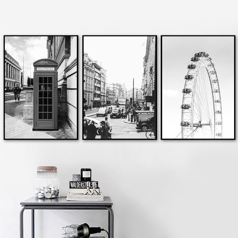Tranh in hình London trắng đen phong cách Bắc Âu trang trí phòng khách