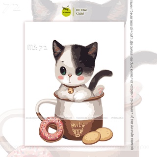 Tranh số hóa tự tô màu Madoca có khung 40x50cm Mèo bánh Donut T72